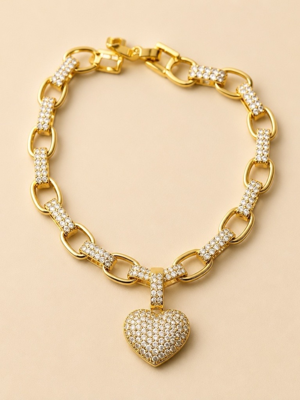 14k Gold-Filled VVS CZ Heart Link Bracelet